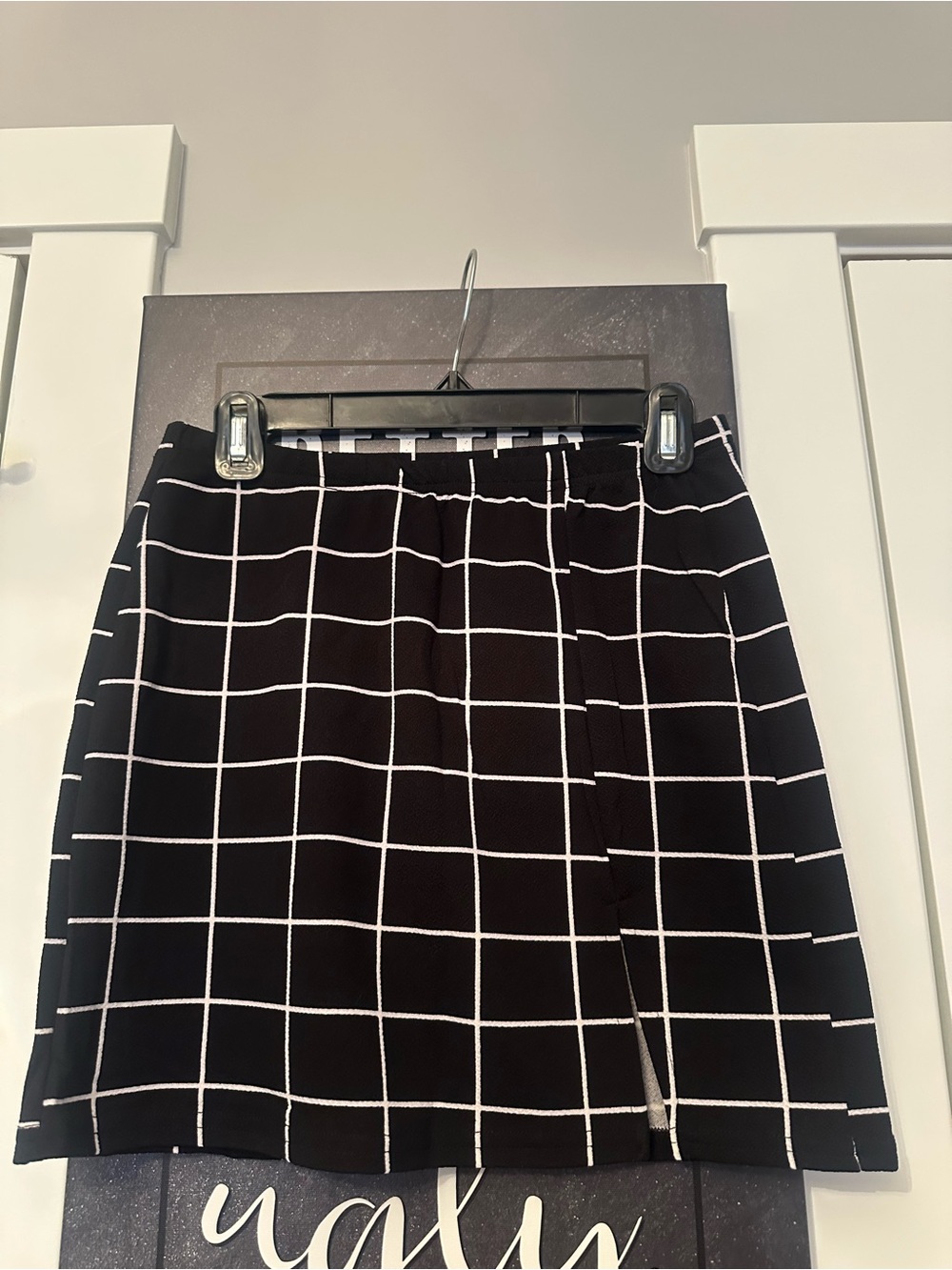 Black Windowpane Knit Mini Skirt - Unbranded